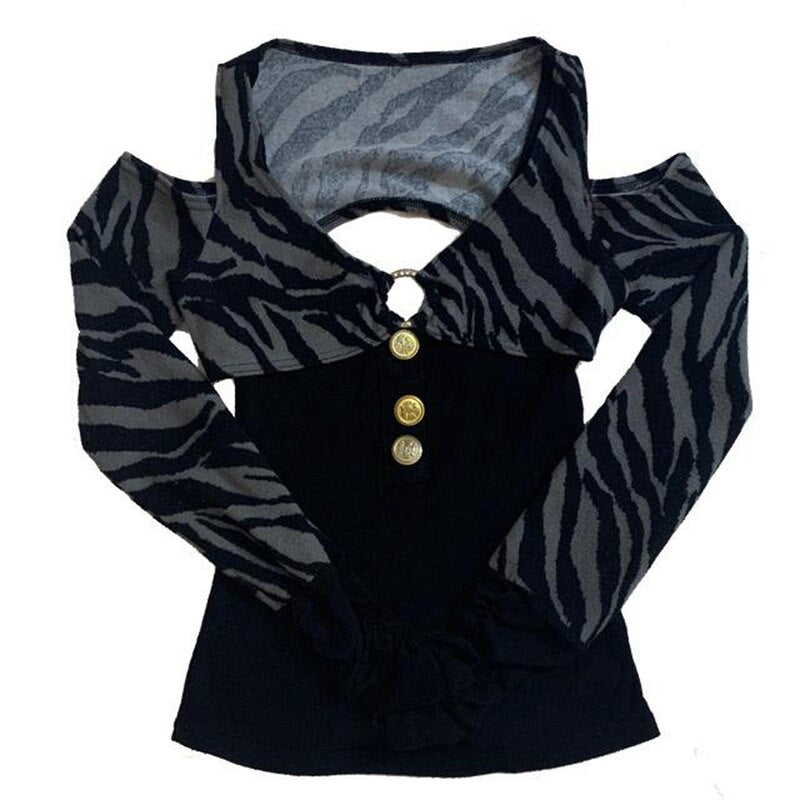 Grunge Zebra Backless Long Sleeve T-Shirt - Y2K Fashion Statement for Effortless Style