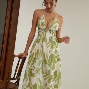 Halter Backless Cutout Long Dress - Y2K Aesthetic Maxi Dress for Chic Summer Vibes