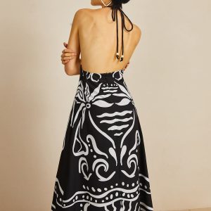 Halter Backless Long Dress in Y2K Style - Perfect for Coquette Aesthetic and Grunge Outfits