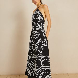 Halter Backless Long Dress in Y2K Style - Perfect for Coquette Aesthetic and Grunge Outfits