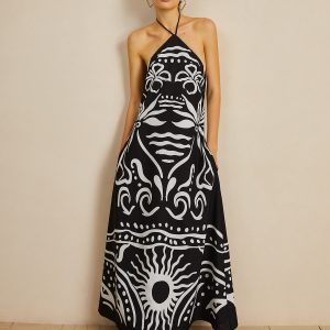 Halter Backless Long Dress in Y2K Style - Perfect for Coquette Aesthetic and Grunge Outfits