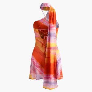 Halter Backless Tie Dye Dress - Y2K Aesthetic Cute Summer Outfit for Trendy Looks