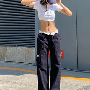 Harajuku Vintage Y2K Cargo Pants for Women - Low Waist Casual Wide Leg Trousers, Hippie Style