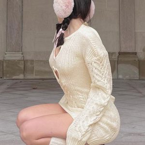 Heart Cutout Backless Cable Knit Dress - Y2K Aesthetic Cute Top for Stylish Outfits