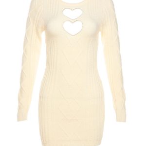 Heart Cutout Backless Cable Knit Dress - Y2K Aesthetic Cute Top for Stylish Outfits