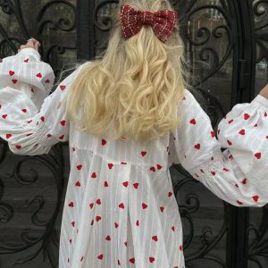 Heart Print Balloon Sleeve Swing Dress - Y2K Aesthetic Cute Dress for Stylish Outfits