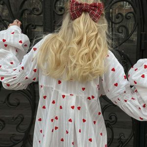 Heart Print Puff Sleeve Cotton Dress - Y2K Aesthetic Cute Dress for Coquette Style