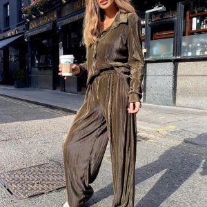 High Waist 2 Piece Set: Casual Loose Slim Cardigan & Pants for Effortless Autumn Style