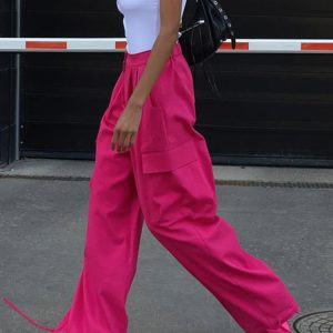 High Waist Casual Wide Leg Cargo Pants - Y2K Pink Harajuku Streetwear Trousers for Fall