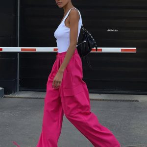 High Waist Casual Wide Leg Cargo Pants - Y2K Pink Harajuku Streetwear Trousers for Fall