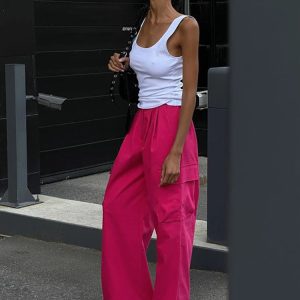 High Waist Casual Wide Leg Cargo Pants - Y2K Pink Harajuku Streetwear Trousers for Fall