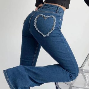 High Waist Flare Jeans for Women - Y2K Streetwear Denim Trousers, Trendy Autumn Bottoms