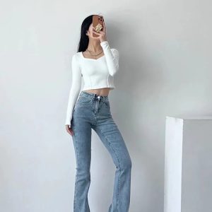 High Waist Flare Jeans for Women - Y2K Streetwear Denim Trousers, Trendy Autumn Bottoms