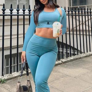 High Waist Y2K Fashion 3-Piece Set: Slim Bodycon Crop Tops & Long Sleeve Sportswear Outfits