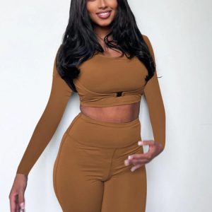 High Waist Y2K Fashion 3-Piece Set: Slim Bodycon Crop Tops & Long Sleeve Sportswear Outfits