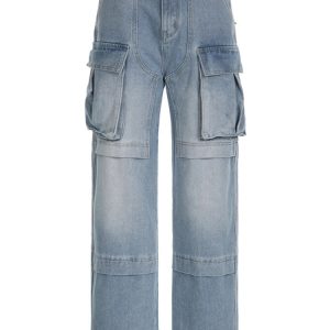 High-Waisted Baggy Blue Cargo Pants for Women - Comfy Y2K Fashion Denim with Pockets