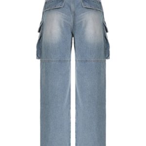 High-Waisted Baggy Blue Cargo Pants for Women - Comfy Y2K Fashion Denim with Pockets