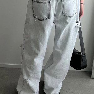 High Waisted Ripped Baggy Jeans for Women - Y2K Casual Streetwear Denim Pants 2023