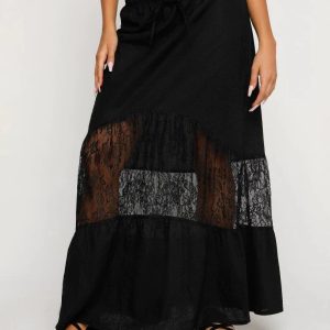 Holli Lace Maxi Skirt - Y2K Aesthetic Layered Skirt for Coquette and Grunge Styles