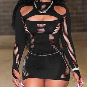 Hollow Cut Out Y2K Aesthetic Sexy Mini Dress for Trendy Coquette Style