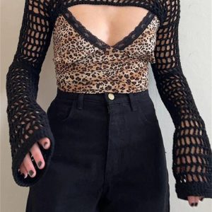 Hollow Out Knit Shrug Sweater - Cropped Fishnet Crochet Top for Y2K Fashion & Summer Style