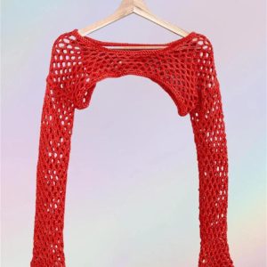 Hollow Out Knit Shrug Sweater - Cropped Fishnet Crochet Top for Y2K Fashion & Summer Style