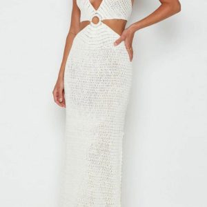 Hollow Out Tie-Back Slit Dress - Y2K Aesthetic Cover-Up for Trendy Summer Outfits