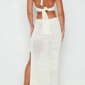 Hollow Out Tie-Back Slit Dress - Y2K Aesthetic Cover-Up for Trendy Summer Outfits