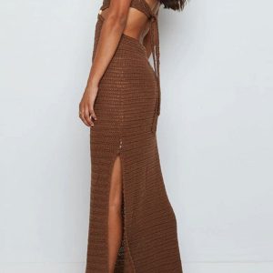 Hollow Out Tie-Back Slit Dress - Y2K Aesthetic Cover-Up for Trendy Summer Outfits