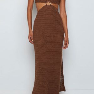 Hollow Out Tie-Back Slit Dress - Y2K Aesthetic Cover-Up for Trendy Summer Outfits