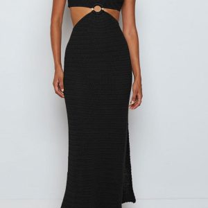 Hollow Out Tie-Back Slit Dress - Y2K Aesthetic Cover-Up for Trendy Summer Outfits