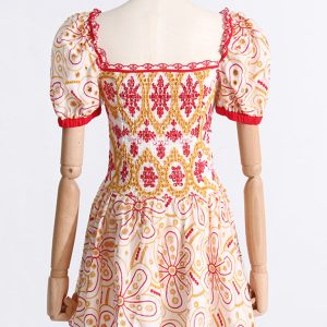 Hollow Waist Slimming Printed Square Neck Dress - Y2K Fashion for Chic Aesthetic Outfits