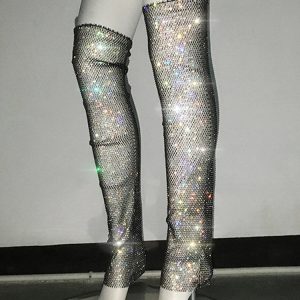 Hot Diamond Fishing Net Hollow Leggings - Sexy See-Through All-Match Street Fashion Bottoms