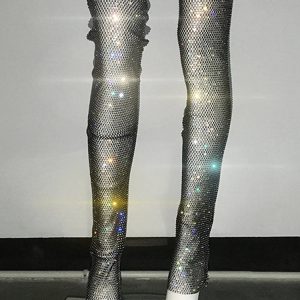 Hot Diamond Fishing Net Hollow Leggings - Sexy See-Through All-Match Street Fashion Bottoms