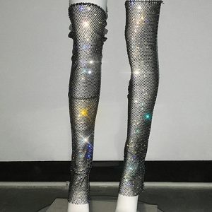 Hot Diamond Fishing Net Hollow Leggings - Sexy See-Through All-Match Street Fashion Bottoms