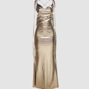 Illuminate Backless Cowl Maxi Dress - Y2K Aesthetic Evening Wear for Effortless Elegance