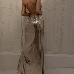 Illuminate Backless Cowl Maxi Dress - Y2K Aesthetic Evening Wear for Effortless Elegance