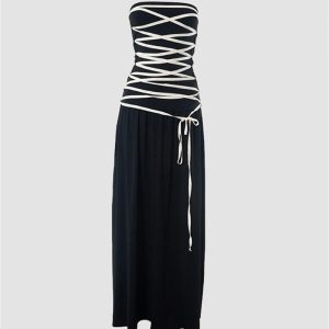 Immortal Shoelace Accent Y2K Maxi Dress - Trendy Coquette Aesthetic Fashion Piece