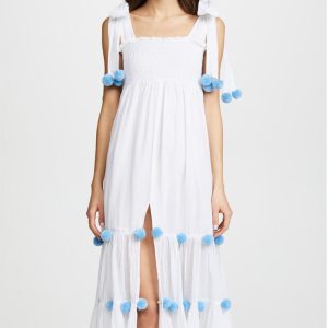 Instagram Y2K Aesthetic Beach Vacation Spaghetti Strap Fur Ball Slit Dress