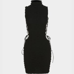 Intricate Textures Y2K Dress - Coquette Aesthetic with Grunge Style Elements