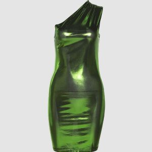 Ira Reflective One Shoulder Dress - Y2K Aesthetic Party Dress for Trendy Nights Out