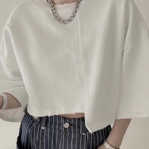 Irregular Basic T-Shirt in Y2K Style - Trendy Aesthetic Top for Casual Outfits