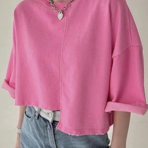 Irregular Basic T-Shirt in Y2K Style - Trendy Aesthetic Top for Casual Outfits