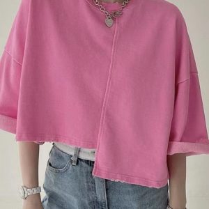 Irregular Basic T-Shirt in Y2K Style - Trendy Aesthetic Top for Casual Outfits