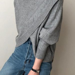 Irregular Half Turtleneck Loose Pullover Sweater for Y2K Aesthetic Fashion Lovers