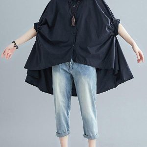 Irregular High-Low Oversized Batwing Sleeve Shirt in Y2K Aesthetic Style