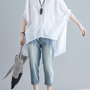 Irregular High-Low Oversized Batwing Sleeve Shirt in Y2K Aesthetic Style