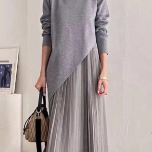 Irregular Knitted Pleated Suspender Dress Set - Y2K Aesthetic Two-Piece Outfit