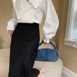 Irregular Large Lapel Shirt - Y2K Aesthetic Oversized Top for Trendy Coquette Style