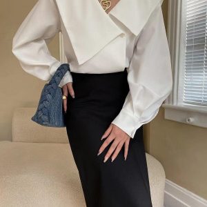 Irregular Large Lapel Shirt - Y2K Aesthetic Oversized Top for Trendy Coquette Style